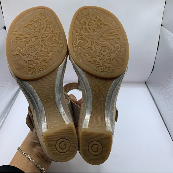 Gabor taupe Leather Patent Sandals size UK 6 US 8 slip on wedge heel - Picture 11 of 12